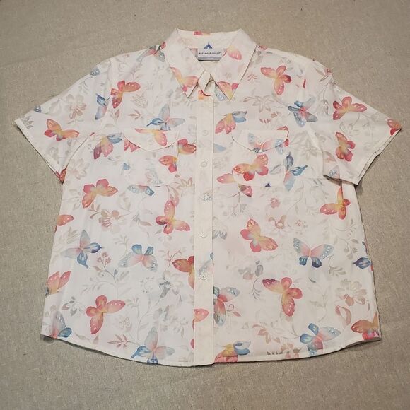 VTG 90's Alfred Dunner Petite Watercolor Butterfly Button Up Top Size 14P - Picture 10 of 10